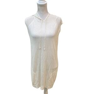 NWT Lusso lightweight sleeveless hoodie ivory tunic length hand pockets large